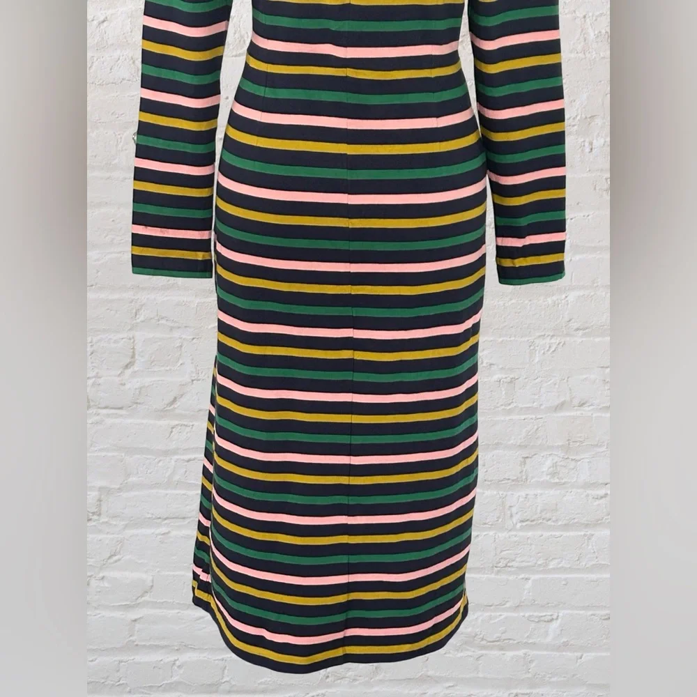 J.CREW Long Sleeve Multicolor striped Midi Dress Sz 8 M Nautical Preppy Spring